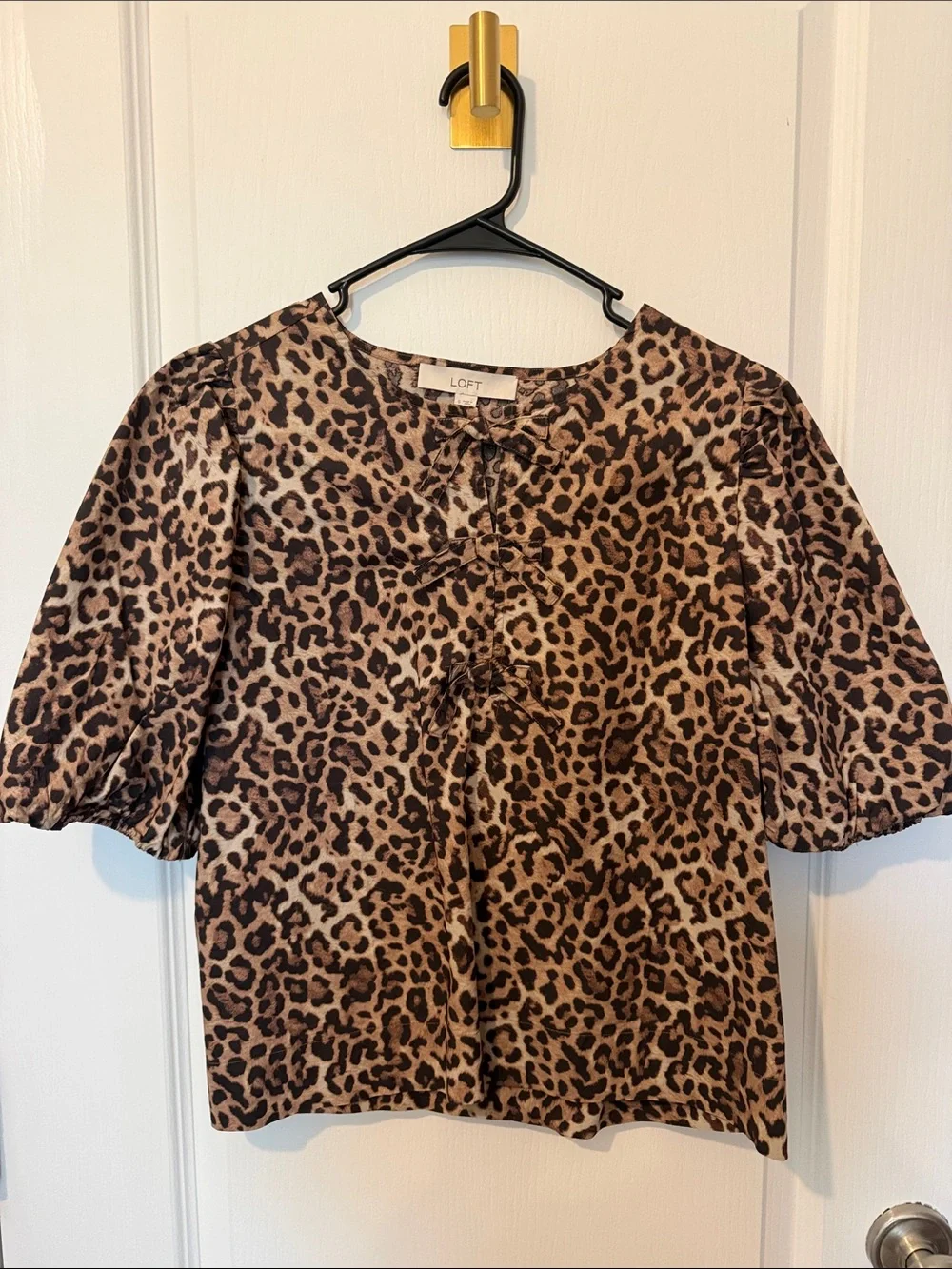 LOFT Leopard-Print Puff Sleeve Blouse - Brown & Black